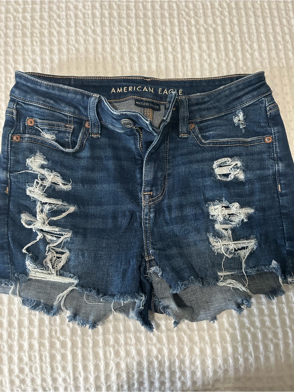 American Eagle Outfitters Dark Blue Distressed Denim Cutoff Shorts